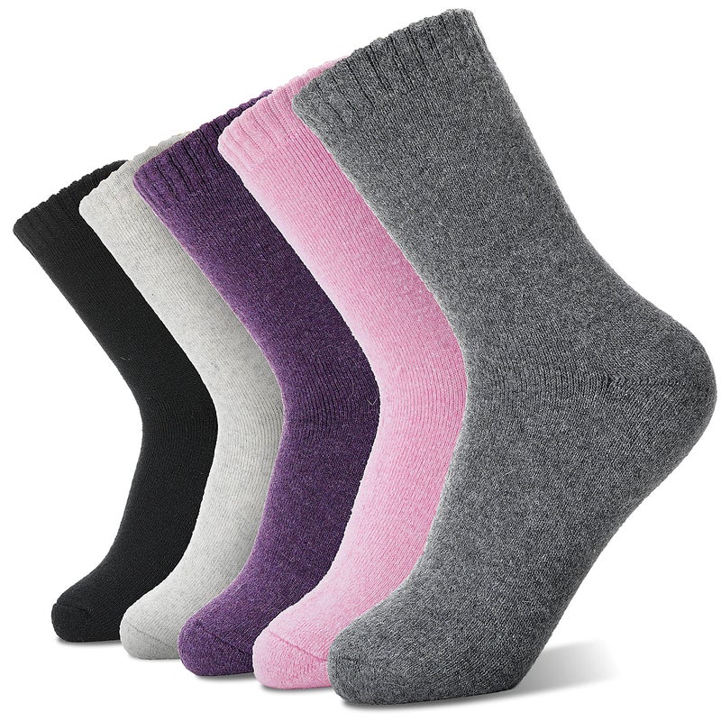 Sandsuced Wool Warm Socks for Women Winter Hiking Thick Boot Thermal Cozy Crew Work Soft Ladies Socks 5 Packï¼ˆSolid Color Pinkï¼‰ - Image 1